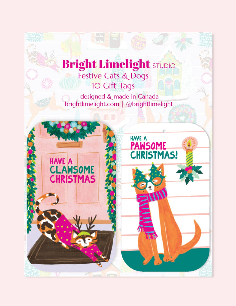 Bright Limelight Studio - Festive Cat and Dog Gift Tags | Set of 10 - Green Ash Decor
