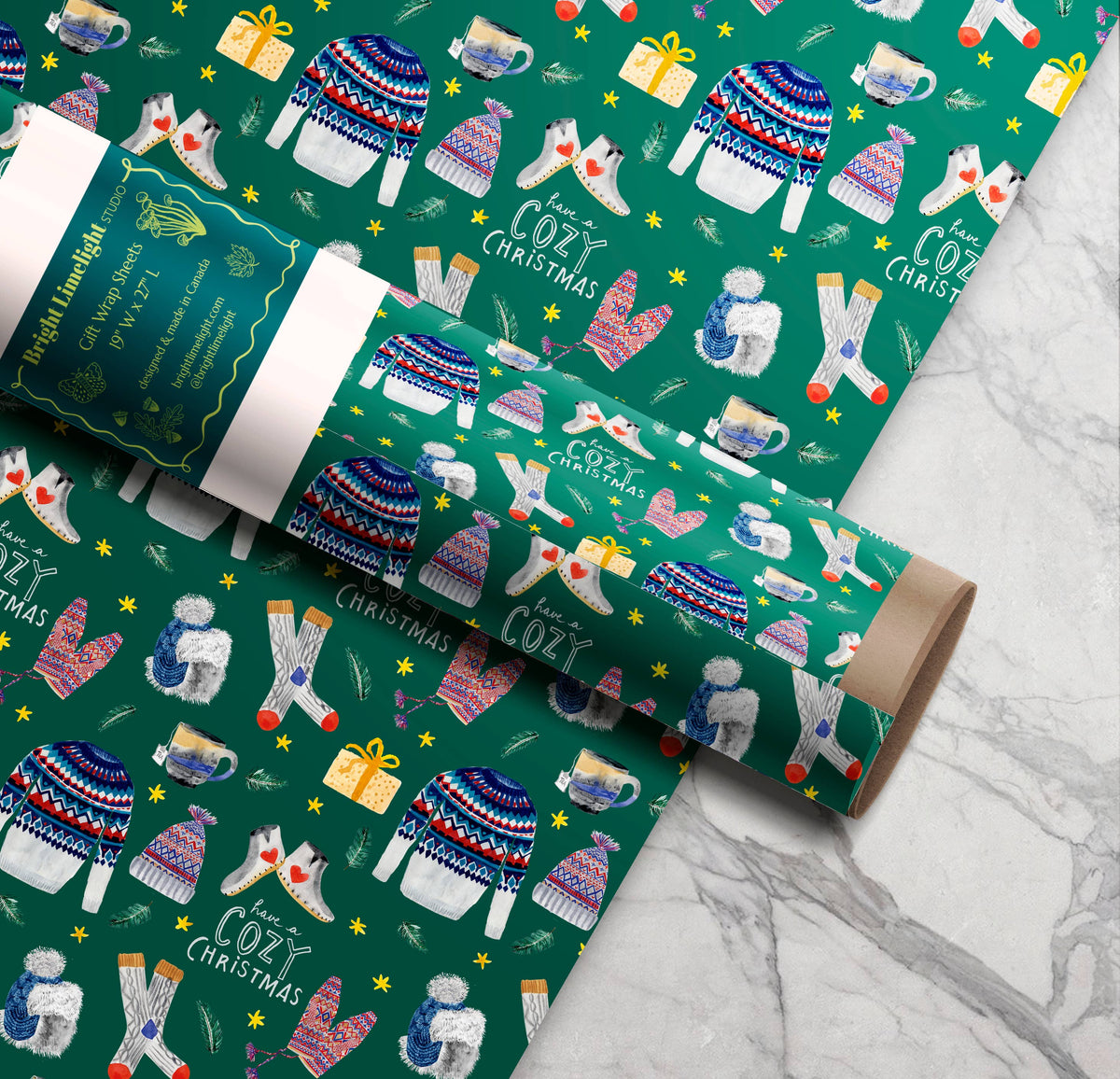 Bright Limelight Studio - Winter Clothing Gift Wrap Sheets | Rolled Sets of 3 - Green Ash Decor