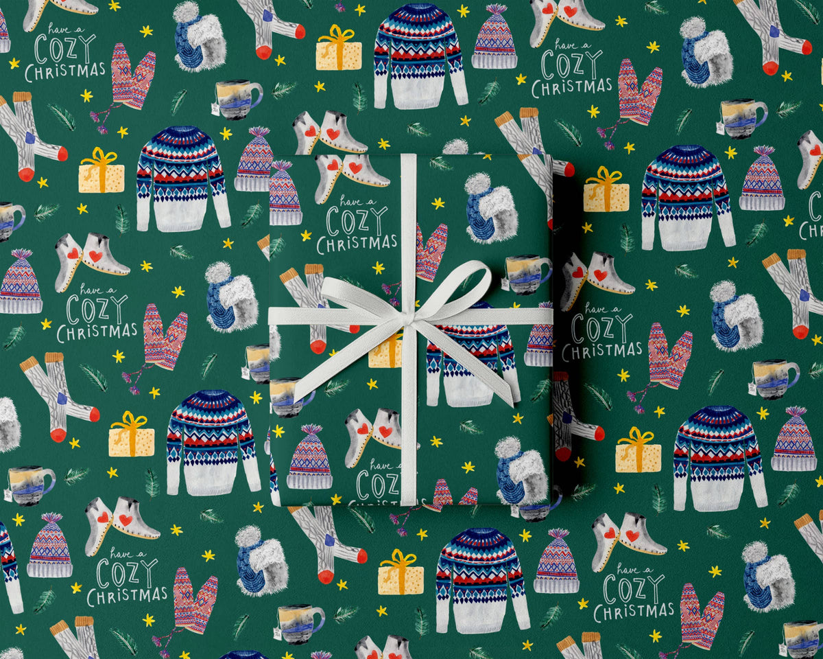Bright Limelight Studio - Winter Clothing Gift Wrap Sheets | Rolled Sets of 3 - Green Ash Decor