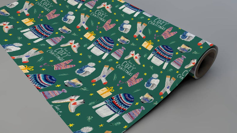 Bright Limelight Studio - Winter Clothing Gift Wrap Sheets | Rolled Sets of 3 - Green Ash Decor