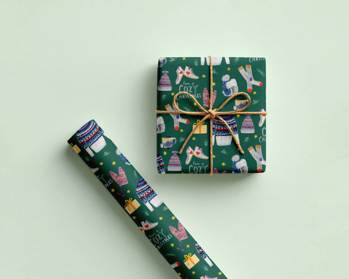 Bright Limelight Studio - Winter Clothing Gift Wrap Sheets | Rolled Sets of 3 - Green Ash Decor
