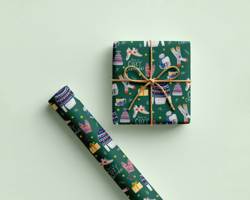 Bright Limelight Studio - Winter Clothing Gift Wrap Sheets | Rolled Sets of 3 - Green Ash Decor
