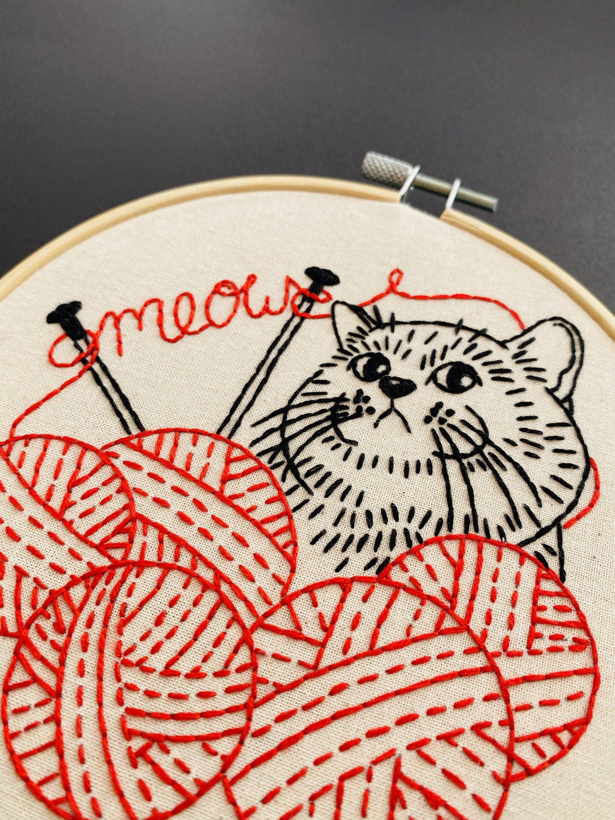 Hook Line & Tinker Canada - Kitten with Knitting Complete Embroidery Kit - Green Ash Decor