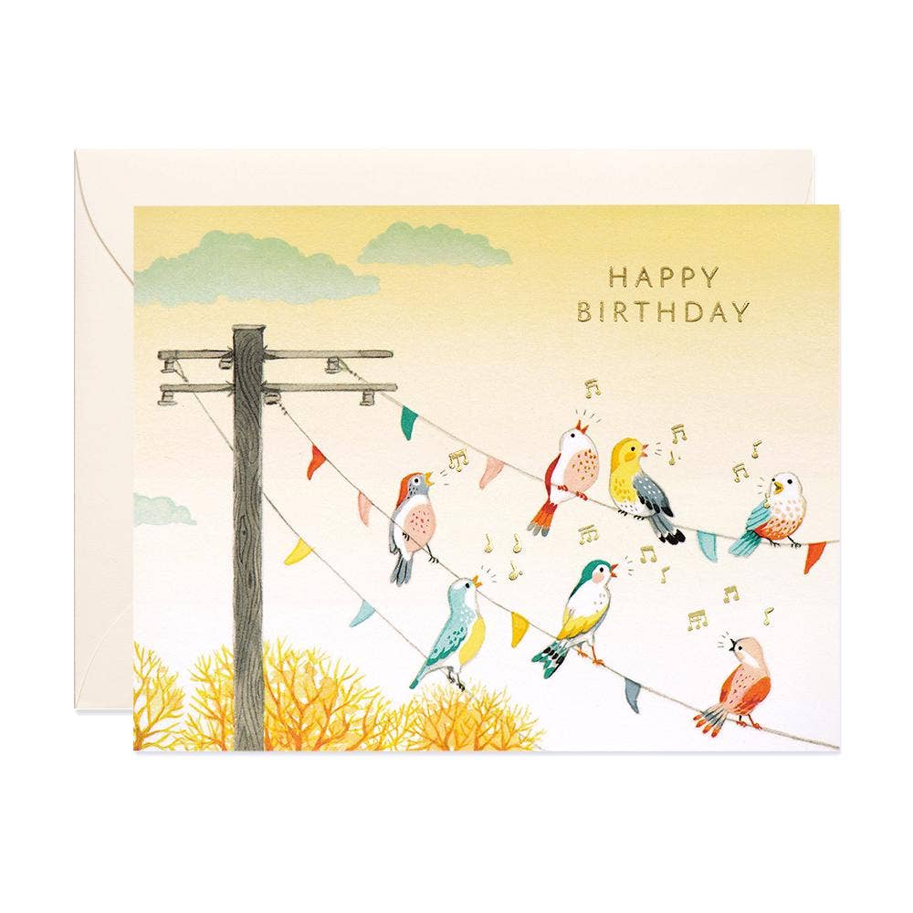 JooJoo Paper - Birds on Wire Birthday Greeting Card - Green Ash Decor