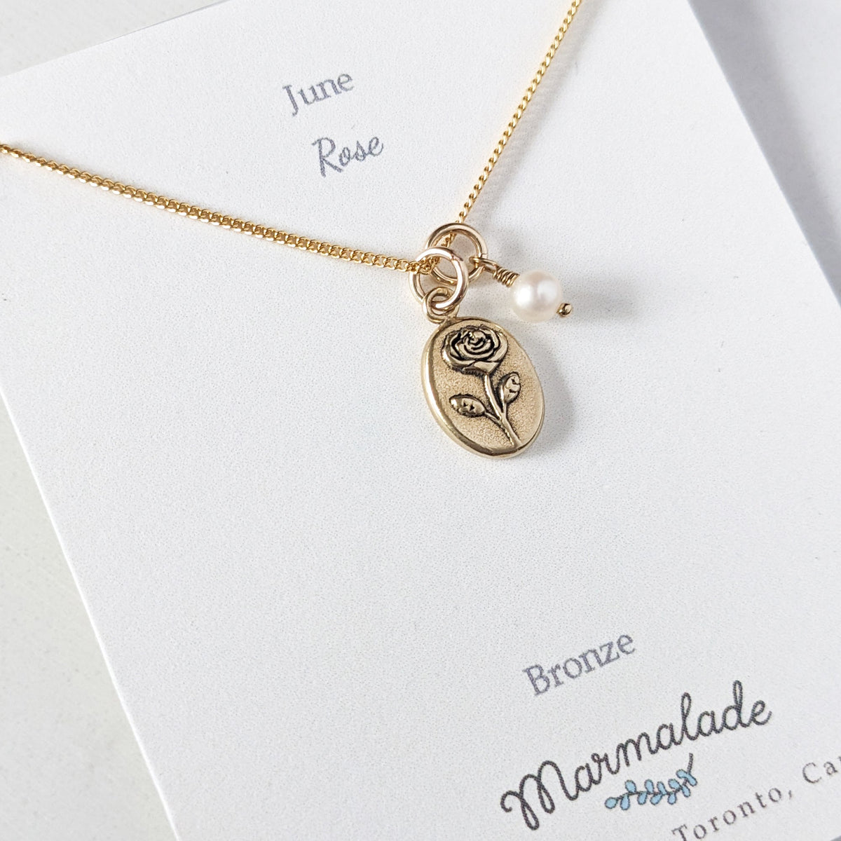 Marmalade Birth Flower & Birth Stone Necklace- Bronze - Green Ash Decor