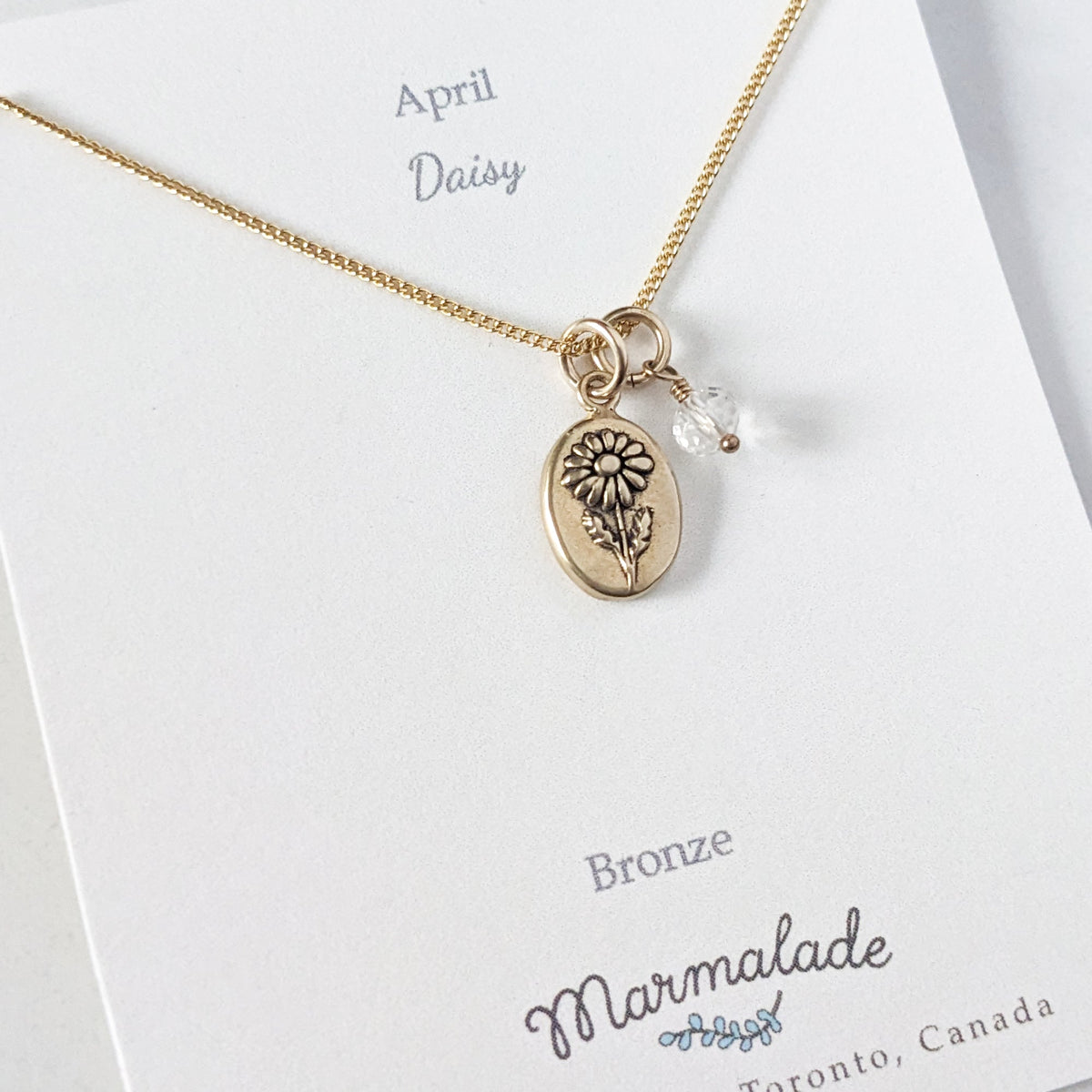 Marmalade Birth Flower & Birth Stone Necklace- Bronze - Green Ash Decor