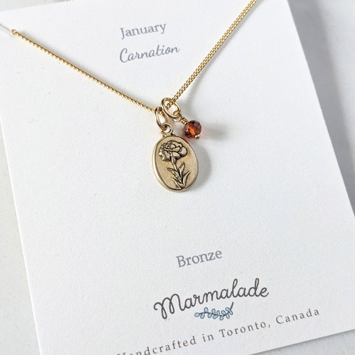 Marmalade Birth Flower & Birth Stone Necklace- Bronze - Green Ash Decor