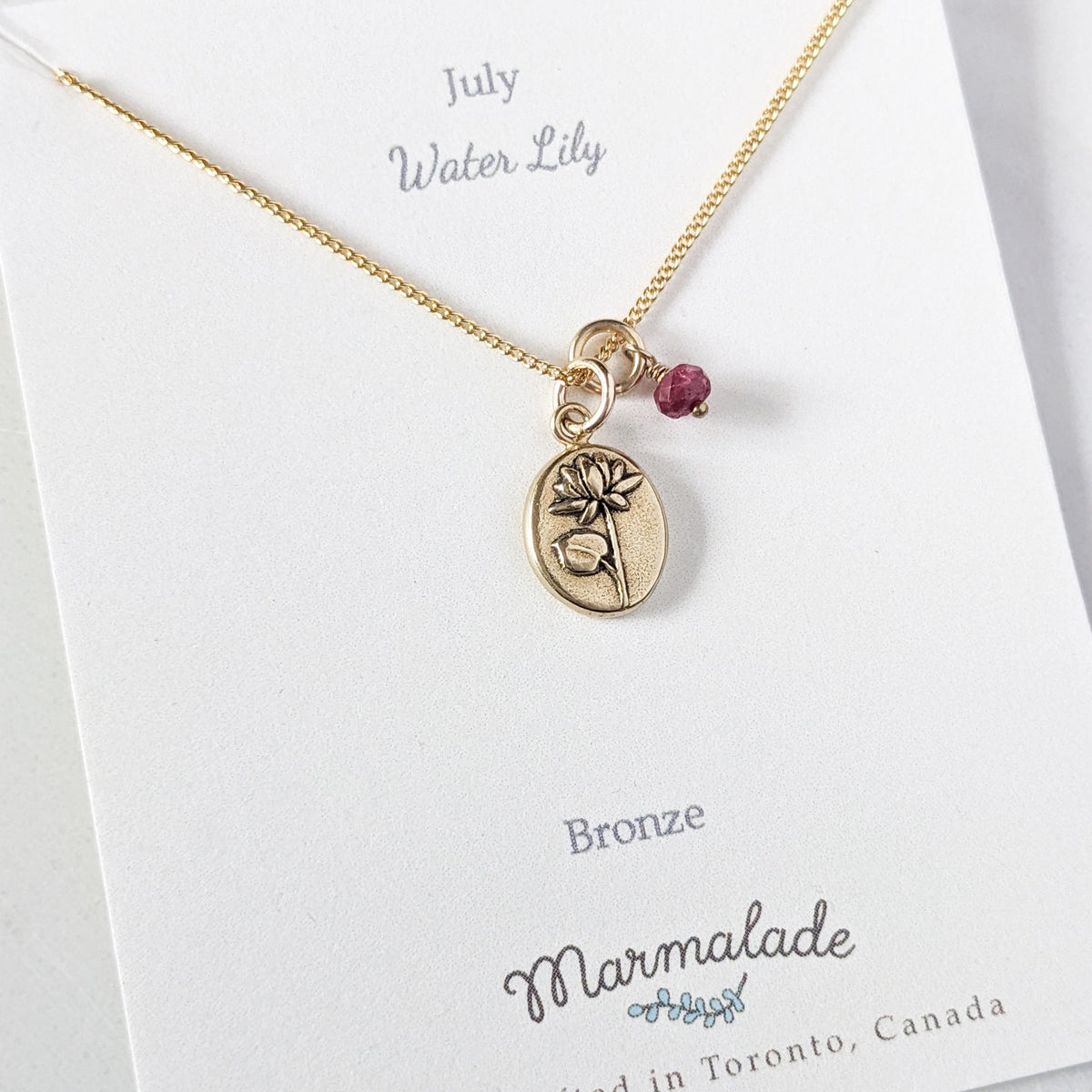 Marmalade Birth Flower & Birth Stone Necklace- Bronze - Green Ash Decor