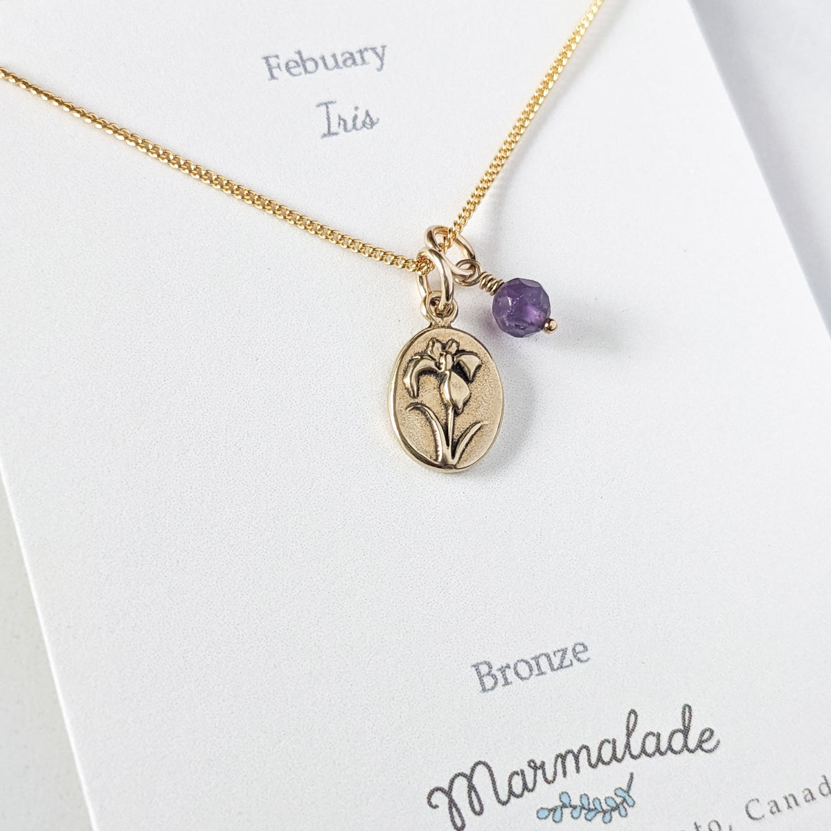 Marmalade Birth Flower & Birth Stone Necklace- Bronze - Green Ash Decor