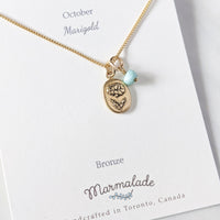 Marmalade Birth Flower & Birth Stone Necklace- Bronze - Green Ash Decor