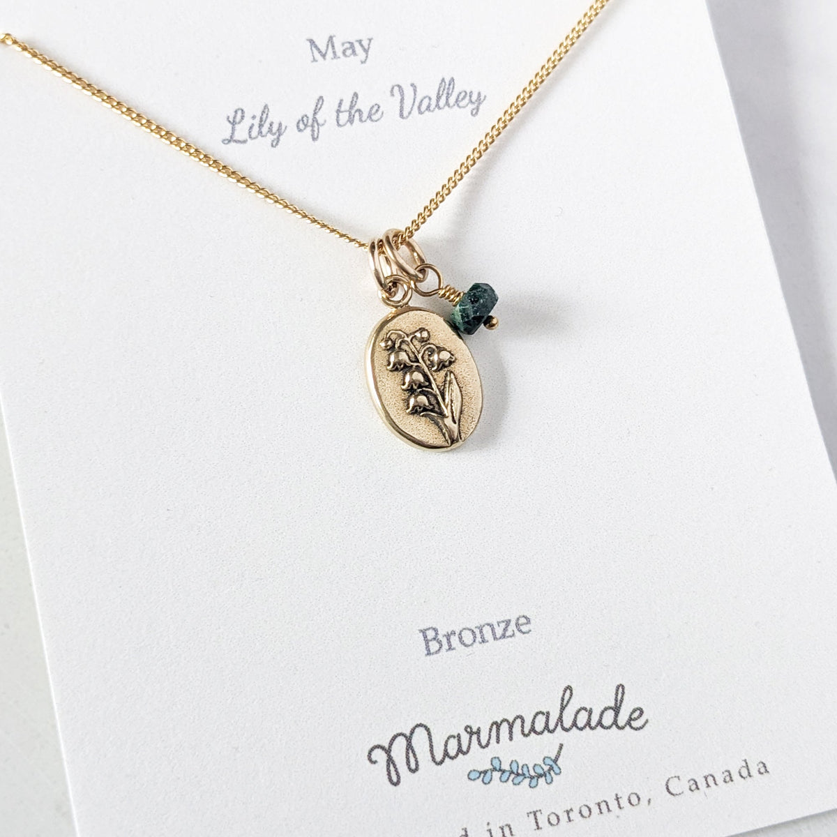 Marmalade Birth Flower & Birth Stone Necklace- Bronze - Green Ash Decor