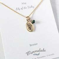 Marmalade Birth Flower & Birth Stone Necklace- Bronze - Green Ash Decor