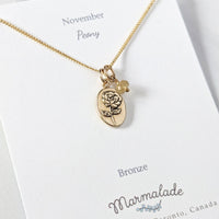 Marmalade Birth Flower & Birth Stone Necklace- Bronze - Green Ash Decor