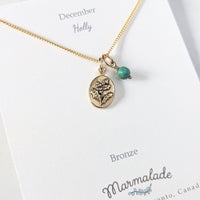 Marmalade Birth Flower & Birth Stone Necklace- Bronze - Green Ash Decor