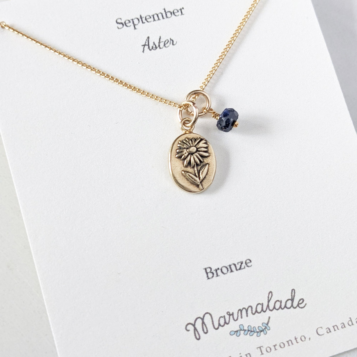 Marmalade Birth Flower & Birth Stone Necklace- Bronze - Green Ash Decor