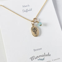 Marmalade Birth Flower & Birth Stone Necklace- Bronze - Green Ash Decor