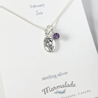 Marmalade Birth Flower & Birth Stone Necklace- Silver - Green Ash Decor