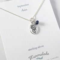 Marmalade Birth Flower & Birth Stone Necklace- Silver - Green Ash Decor