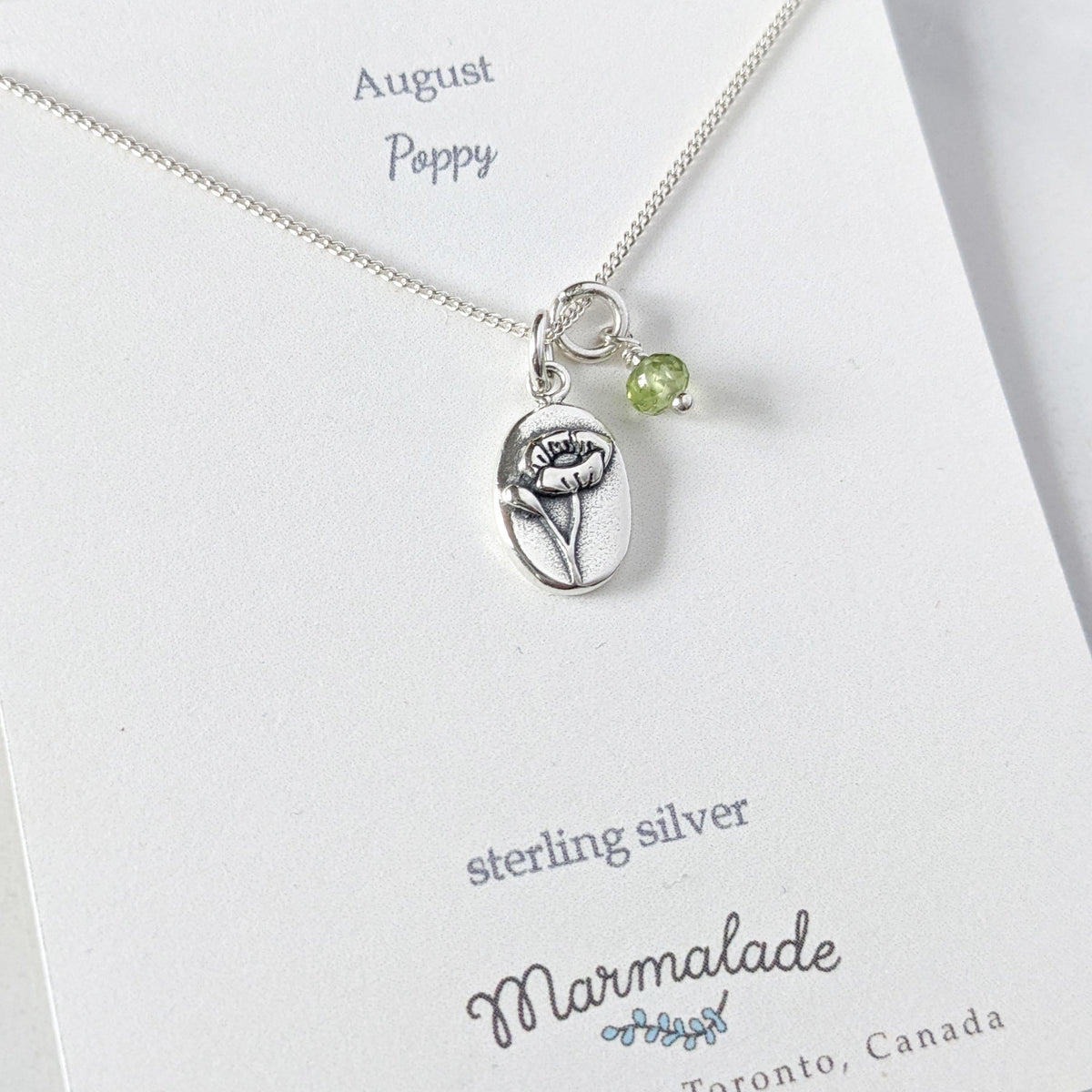 Marmalade Birth Flower & Birth Stone Necklace- Silver - Green Ash Decor