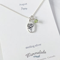 Marmalade Birth Flower & Birth Stone Necklace- Silver - Green Ash Decor