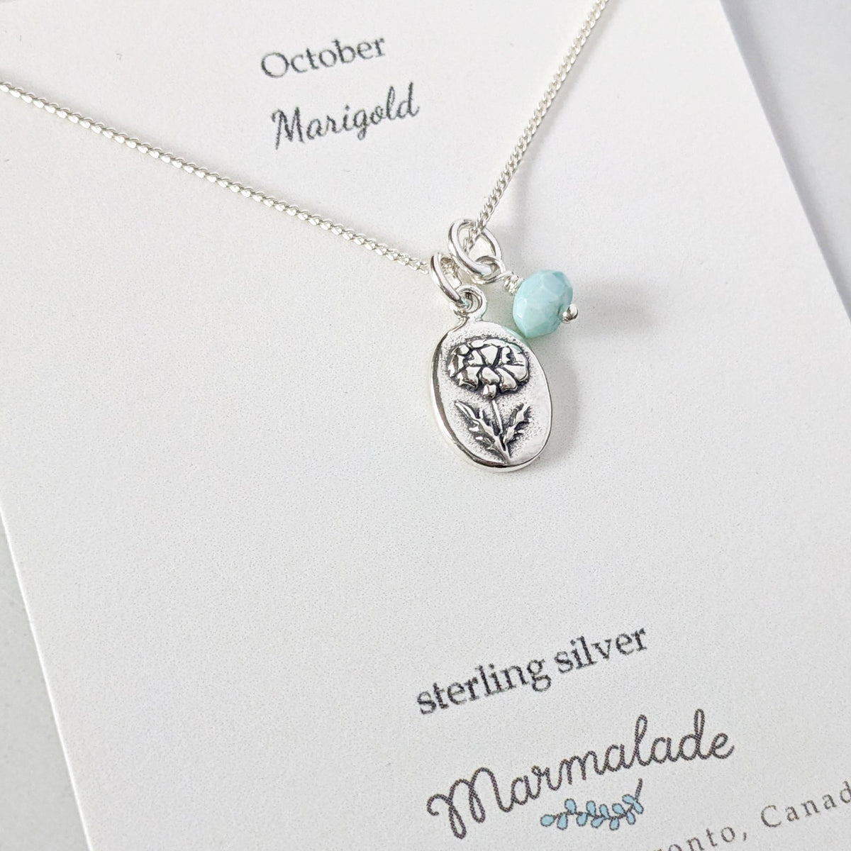 Marmalade Birth Flower & Birth Stone Necklace- Silver - Green Ash Decor
