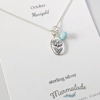 Marmalade Birth Flower & Birth Stone Necklace- Silver - Green Ash Decor