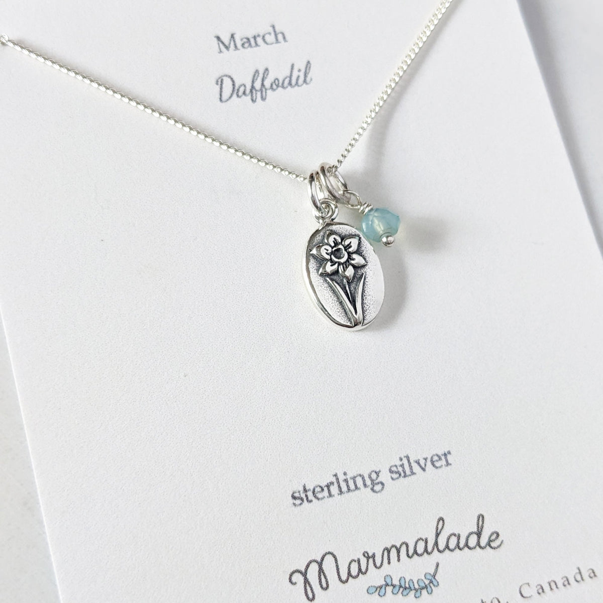 Marmalade Birth Flower & Birth Stone Necklace- Silver - Green Ash Decor