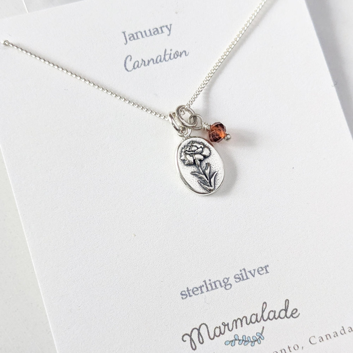 Marmalade Birth Flower & Birth Stone Necklace- Silver - Green Ash Decor