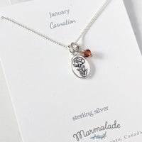Marmalade Birth Flower & Birth Stone Necklace- Silver - Green Ash Decor