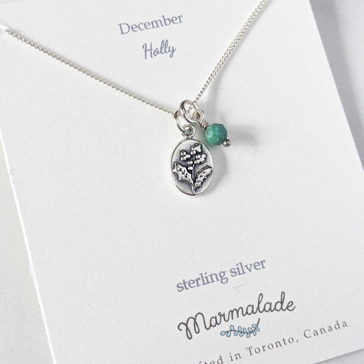 Marmalade Birth Flower & Birth Stone Necklace- Silver - Green Ash Decor