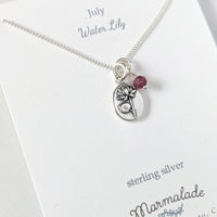 Marmalade Birth Flower & Birth Stone Necklace- Silver - Green Ash Decor