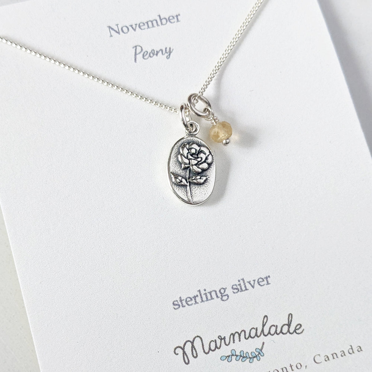Marmalade Birth Flower & Birth Stone Necklace- Silver - Green Ash Decor