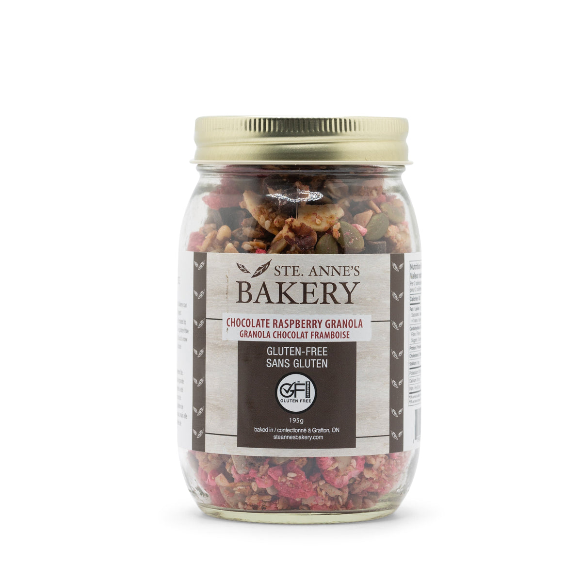 Ste. Anne's Chocolate Raspberry Granola Jar 195 G - Green Ash Decor