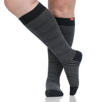 VIM & VIGR - 15 - 20 mmHg Cotton Compression Socks: Charcoal & White pinstripe - Green Ash Decor