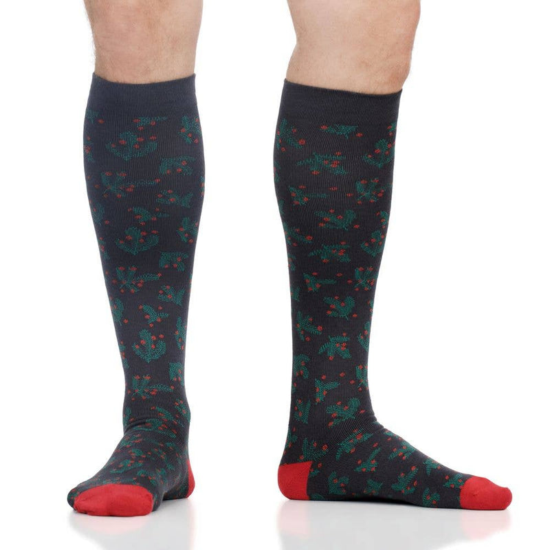 VIM & VIGR - 15 - 20 mmHg Cotton Compression Socks: Mistle Toe: Black & Berry / Large/Extra Large - Green Ash Decor