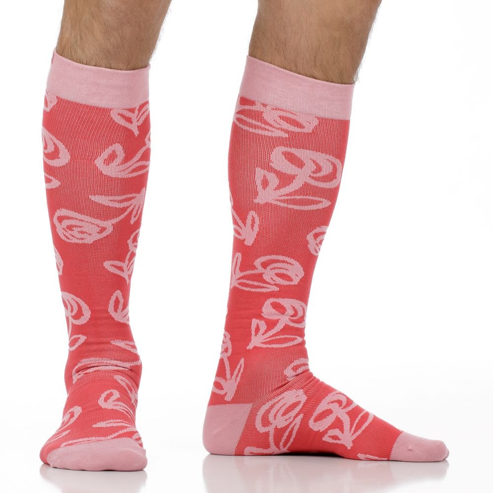 VIM & VIGR - 15 - 20 mmHg Cotton Compression Socks: Mod Rose: Red & Pink - Green Ash Decor