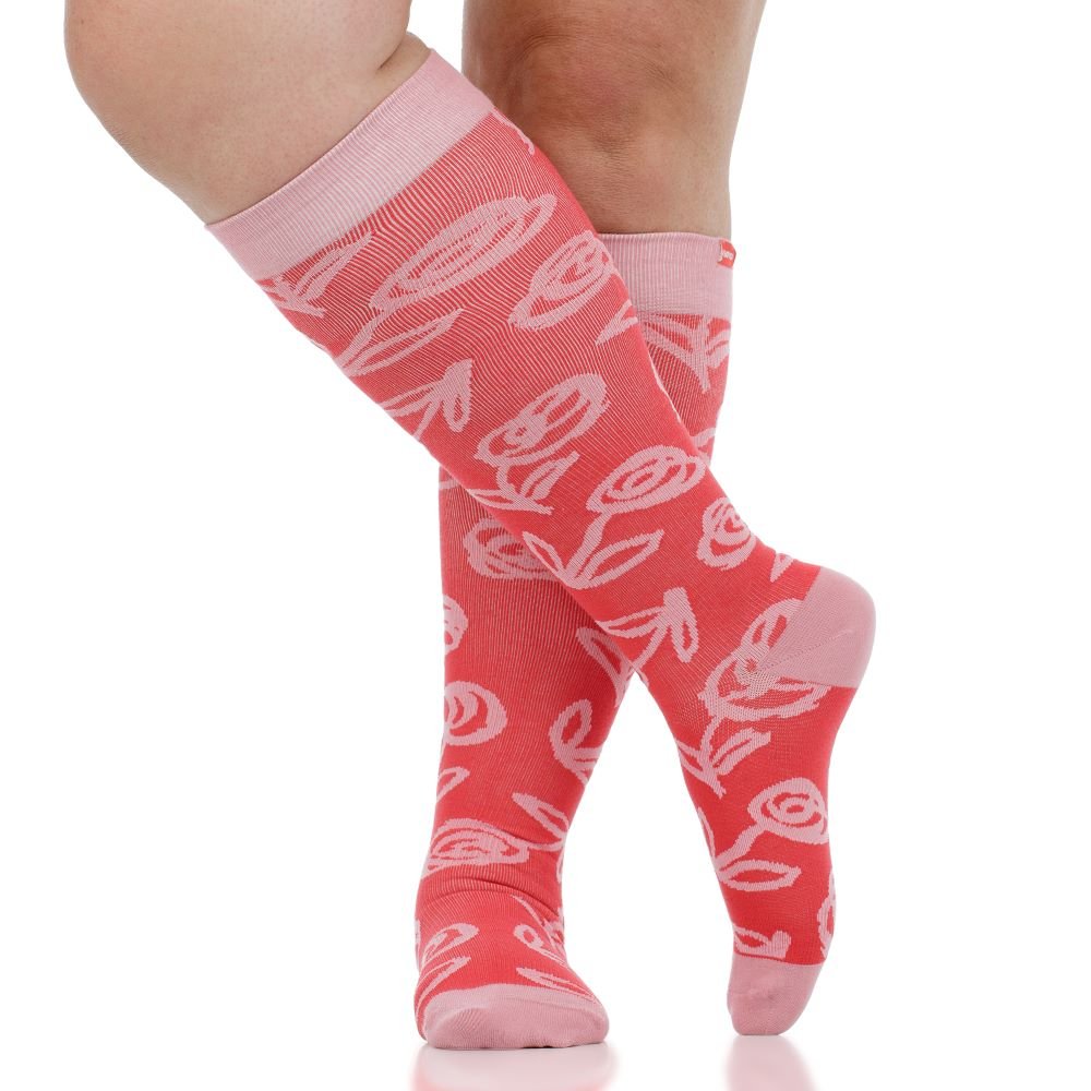 VIM & VIGR - 15 - 20 mmHg Cotton Compression Socks: Mod Rose: Red & Pink - Green Ash Decor
