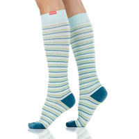 VIM & VIGR - 15 - 20 mmHg Cotton Compression Socks: Pinstripe: Light Blue & Teal - Green Ash Decor