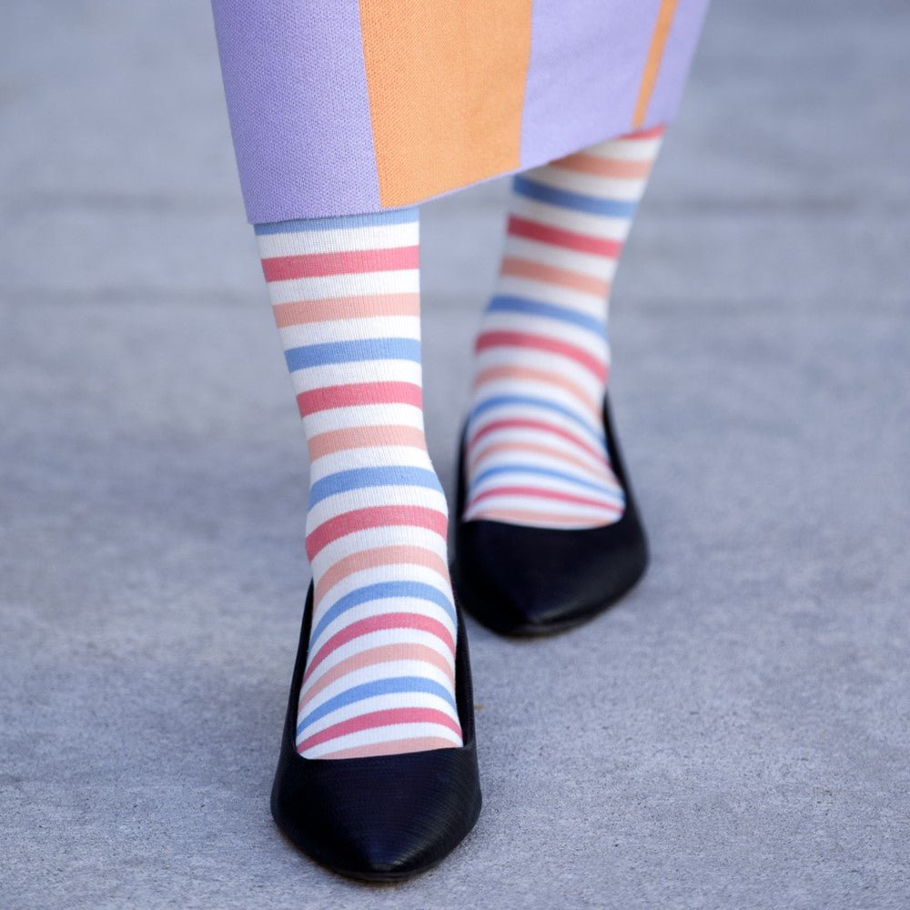 VIM & VIGR - 15 - 20 mmHg Cotton Compression Socks: Thick Pinstripe: Cream & Orange - Green Ash Decor