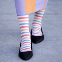 VIM & VIGR - 15 - 20 mmHg Cotton Compression Socks: Thick Pinstripe: Cream & Orange - Green Ash Decor