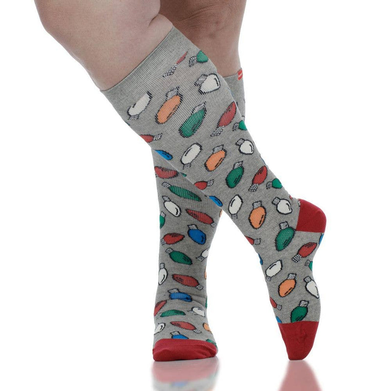 VIM & VIGR - 15 - 20 mmHg Cotton Compression Socks: Vintage Lights: Heathered Grey & Multi / Medium/Large - Green Ash Decor