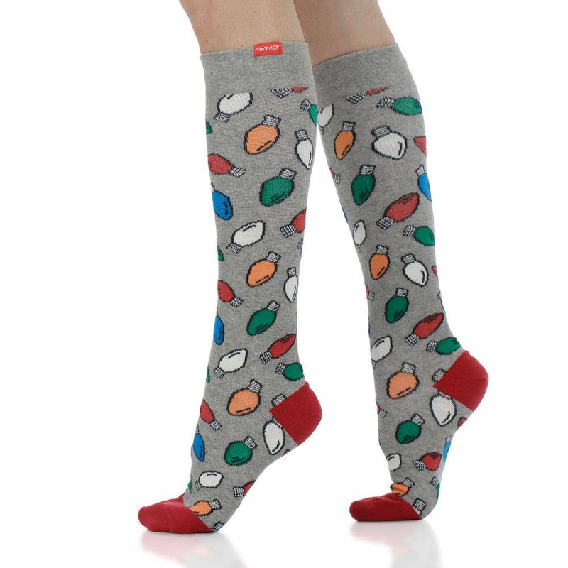 VIM & VIGR - 15 - 20 mmHg Cotton Compression Socks: Vintage Lights: Heathered Grey & Multi / Medium/Large - Green Ash Decor