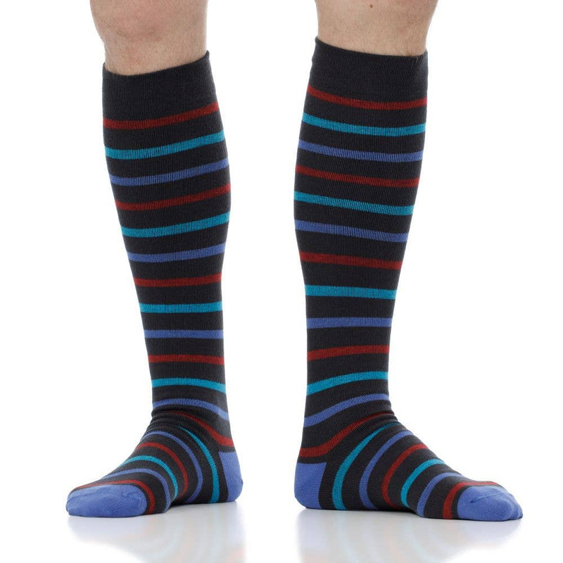 VIM & VIGR - 15 - 20 mmHg Merino Wool Compression Socks: Simple Stripe: Black & Gemstone / Large/Extra Large - Green Ash Decor