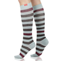 VIM & VIGR - 15 - 20 mmHg Merino Wool Compression Socks: Thick Stripe Ice Blue & Brown - Green Ash Decor