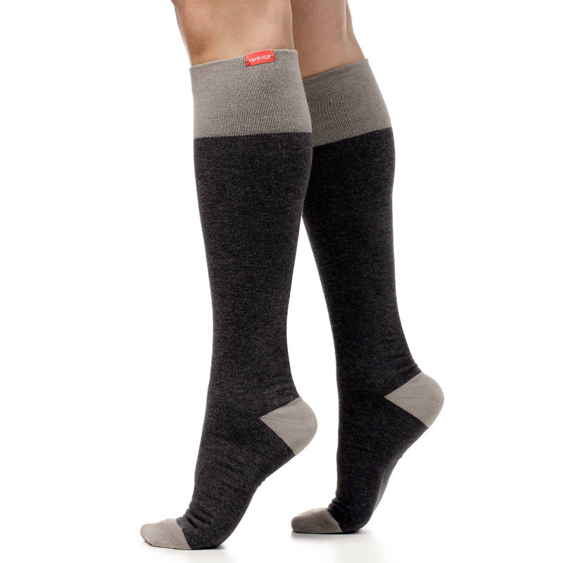 VIM & VIGR - 20 - 30 mmHg Cotton Compression Socks: Heathered Collection: Dark & Light Grey / Medium/Large - Green Ash Decor