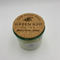 10oz Recycled Jar with Engraved Cork Lid and Crackling Wooden Wick - Green Ash Decor