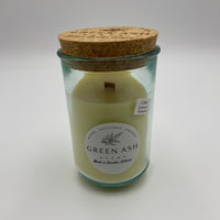 13.5 oz Recycled Jar with Engraved Cork Lid and Crackling Wooden Wick - Green Ash Decor