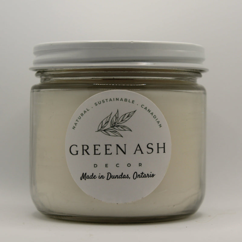 40% Discount applies in Cart. 12oz Jar with White Tin Lid and Crackling Wooden Wick - Green Ash Decor