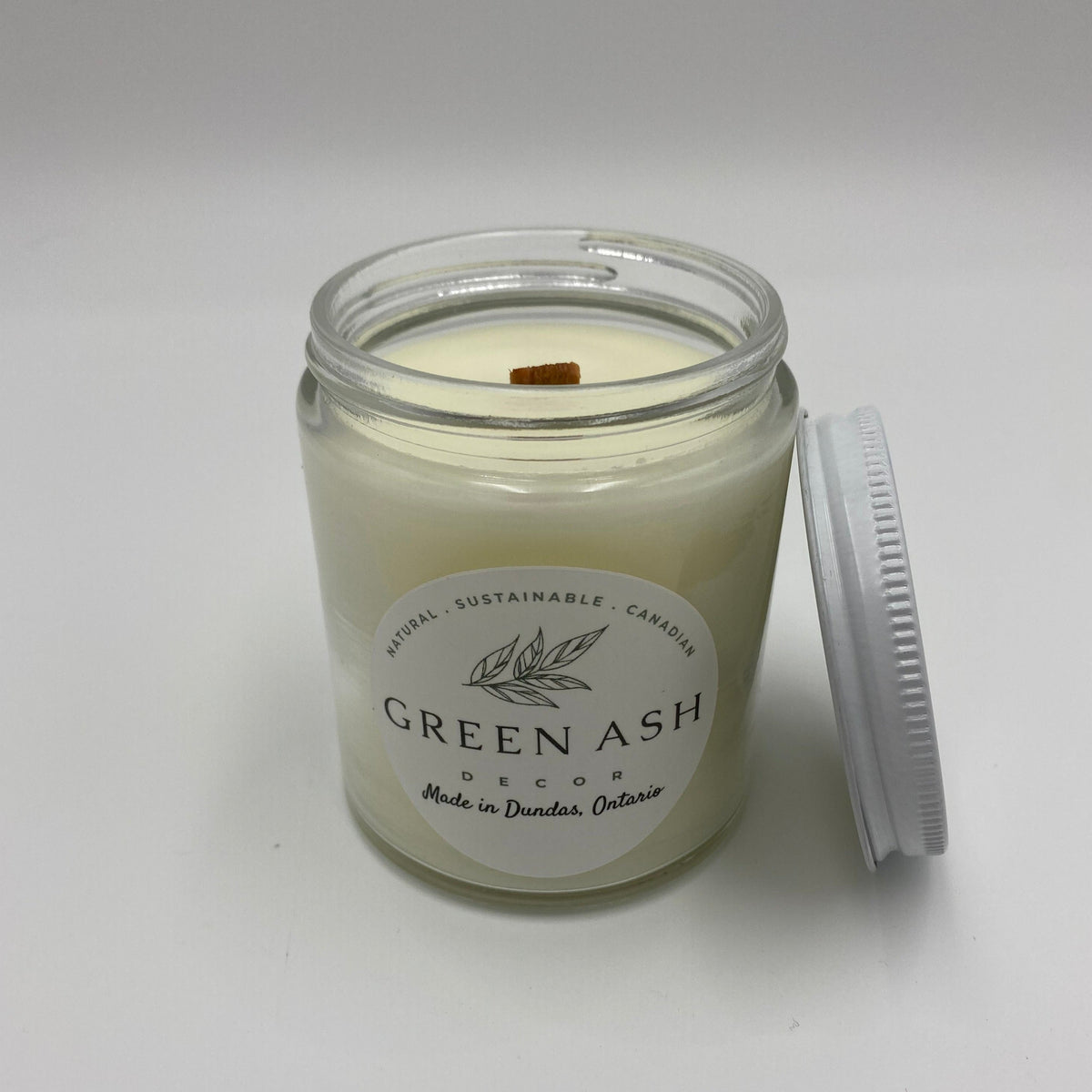 6oz Jar with White Tin Lid and Crackling Wooden Wick - Green Ash Decor