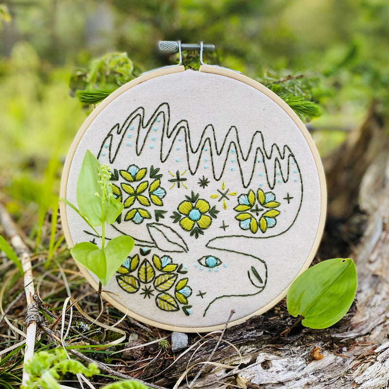 Hook, Line & Tinker Embroidery Kits Inc - NEW! Folk Moose Embroidery Kit - Colour - Green Ash Decor